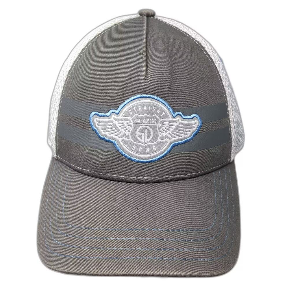 Straight Down Trucker Hat Gray White OS Snapback Patch Golf Mesh Adjustable